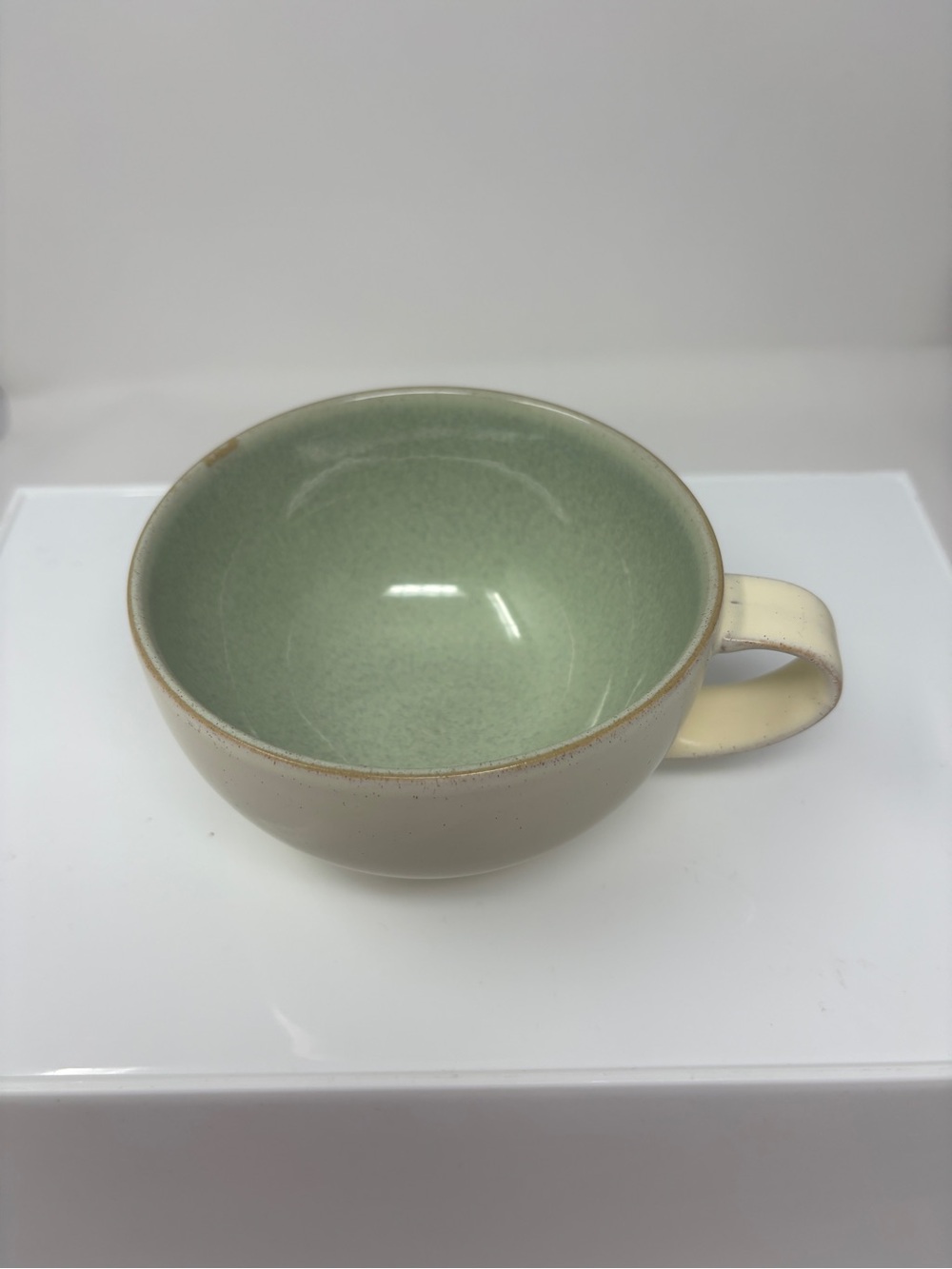 Denby England Energy Breakfast Cup Mug Oversized Teacup Cream & Celadon Green